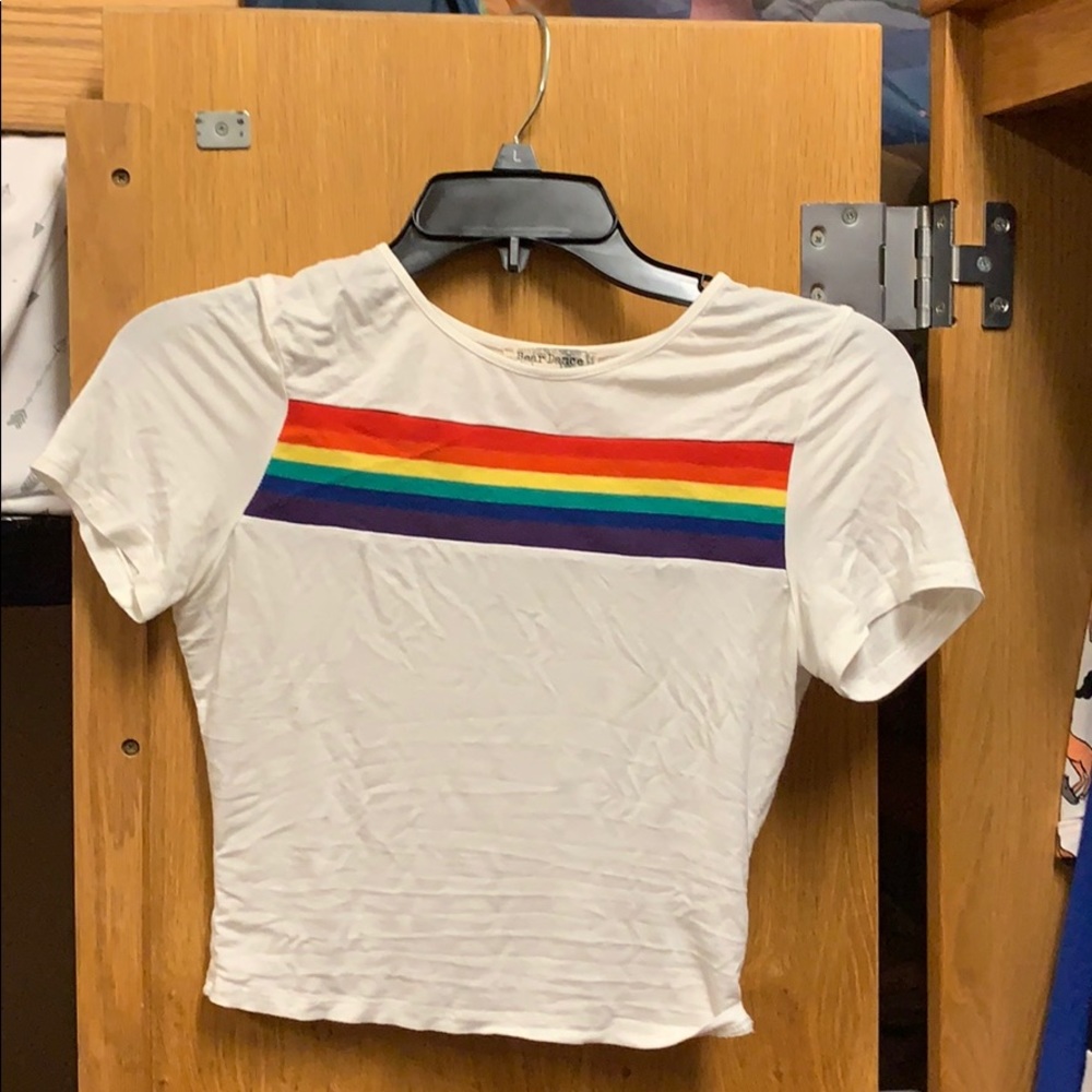 White crop top w/ rainbow strip